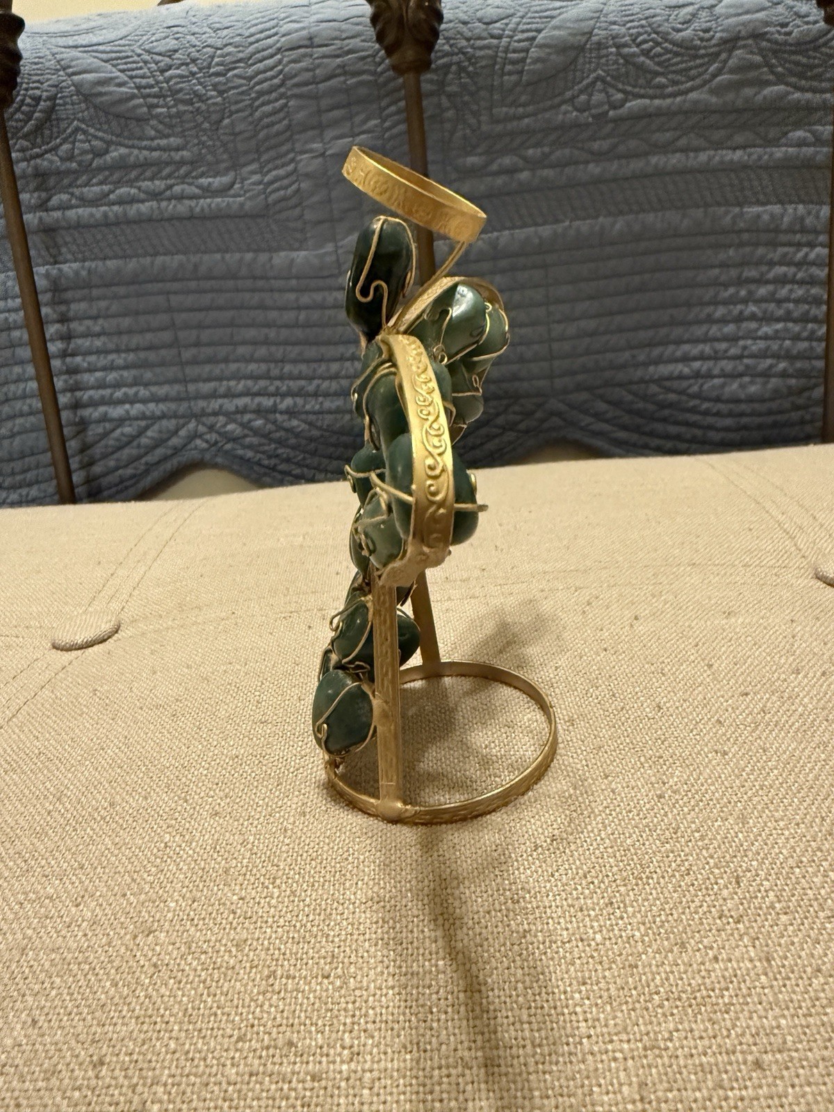 Wire And Stone 5.5” Praying Angel Figurine Green Stone Gold Metal