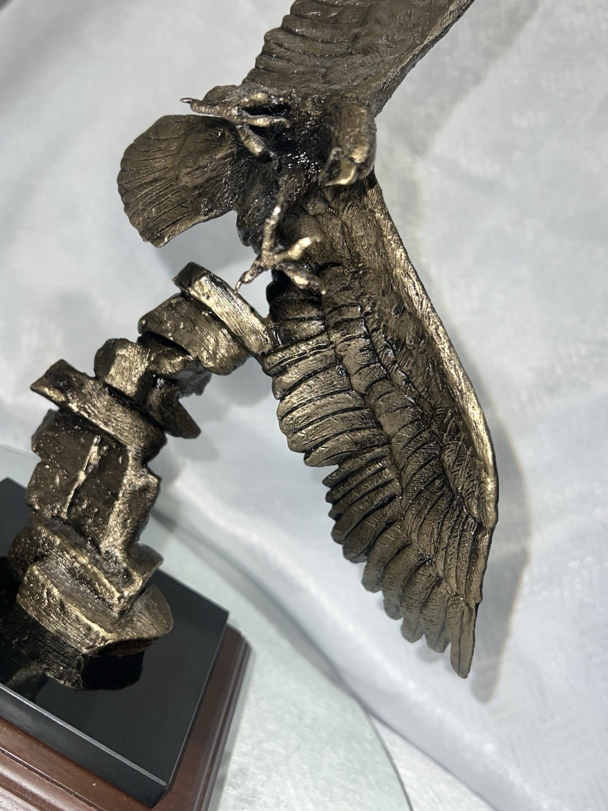 Vintage 1999 Wally Shoop Signed Bronze Eagle Sculpture Numbered 118 Wood Base
