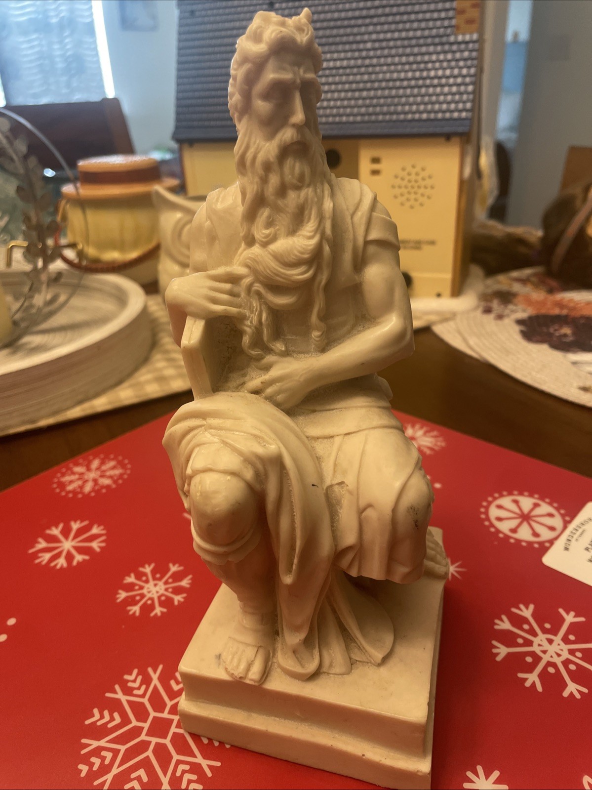 Vintage I.A.T Mose Michelangelo’s Horns of Moses Figure 9” Sculpture Ivory Color