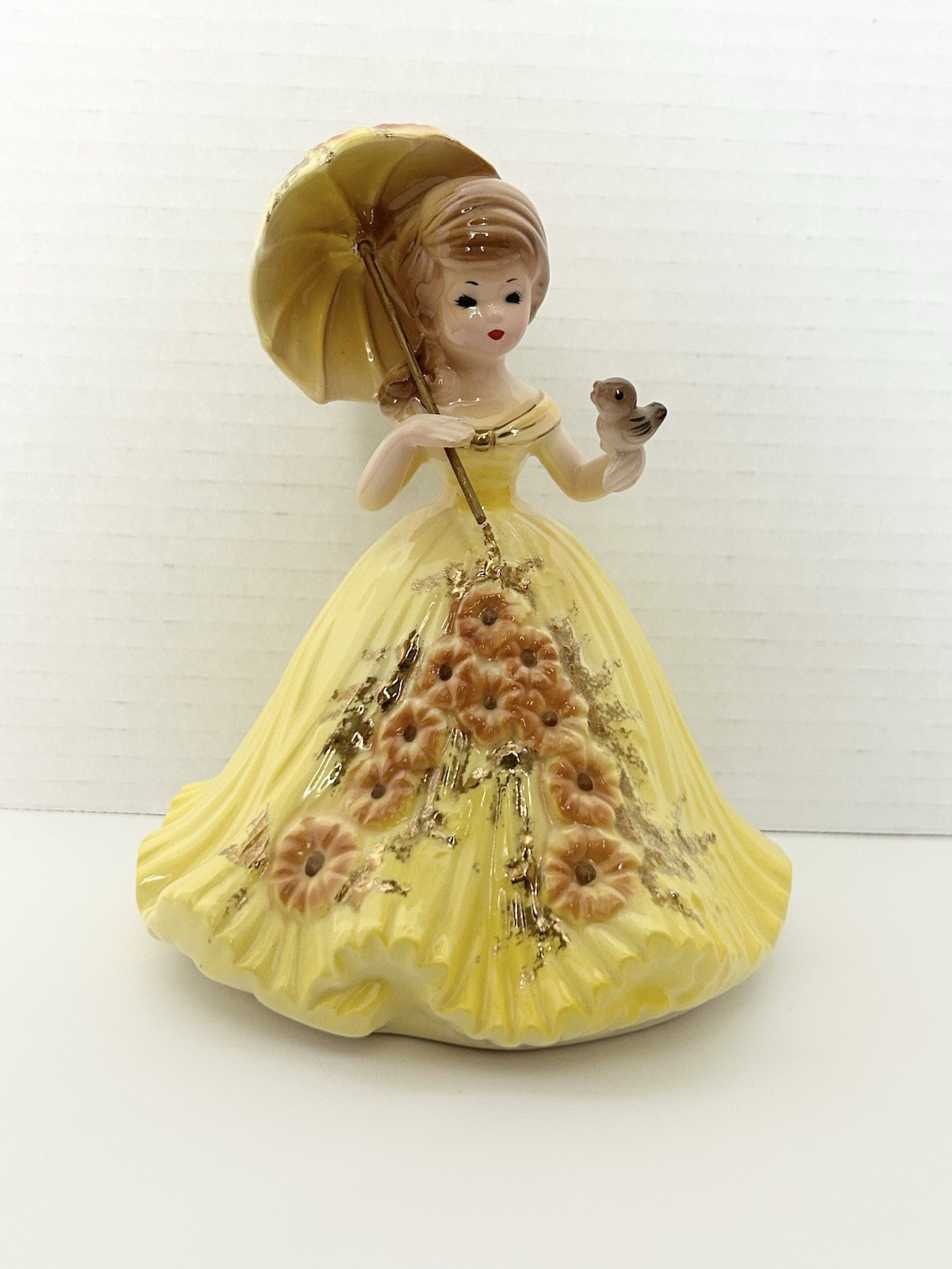 Josef Originals Spring Four Seasons Series Yellow Dress Parasol Umbrella Bird