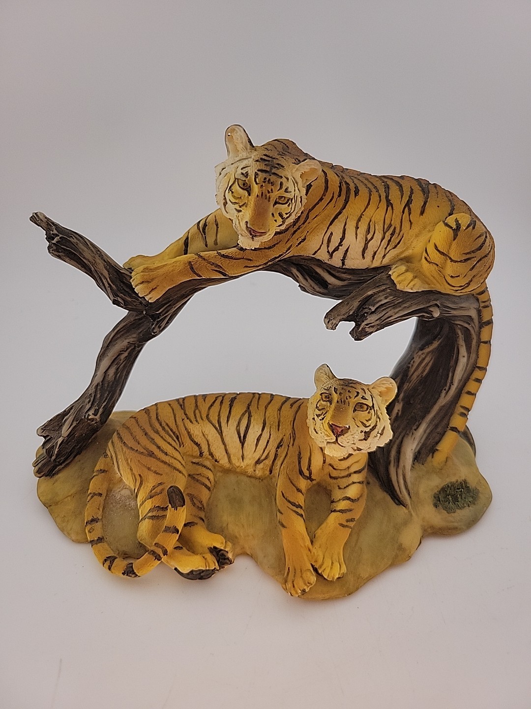 Two Tigers Lounging Figurine Handpainted Resin 6″H X 7.5″W Lifelike Safari
