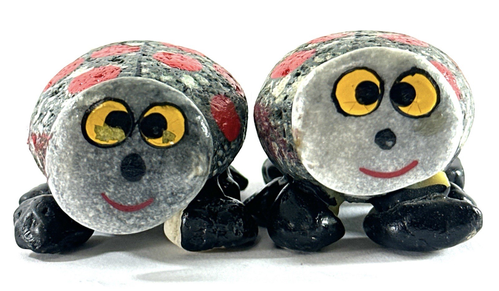 Hand Painted Stone Ladybug Figurines Set of 2 Folk Art Garden Decor 2”