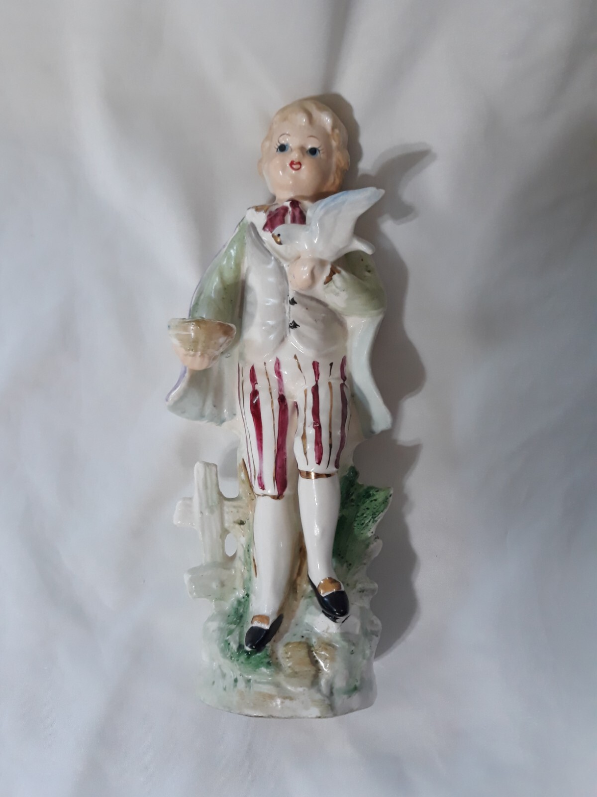 Victorian Porcelain Figurine Girl Holding Dove 9″ tall