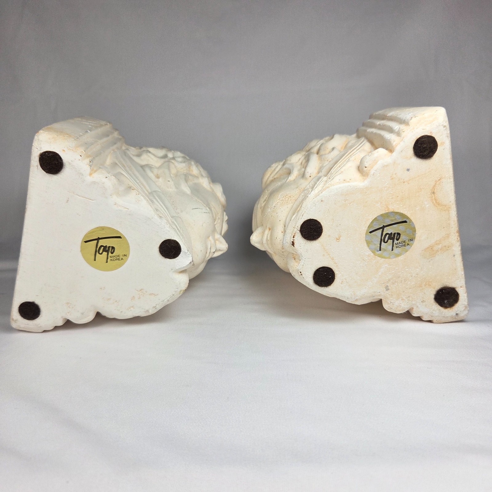 Vintage Toyo Cherub Putti Bust Bookends – Neoclassical Chalkware – Korea