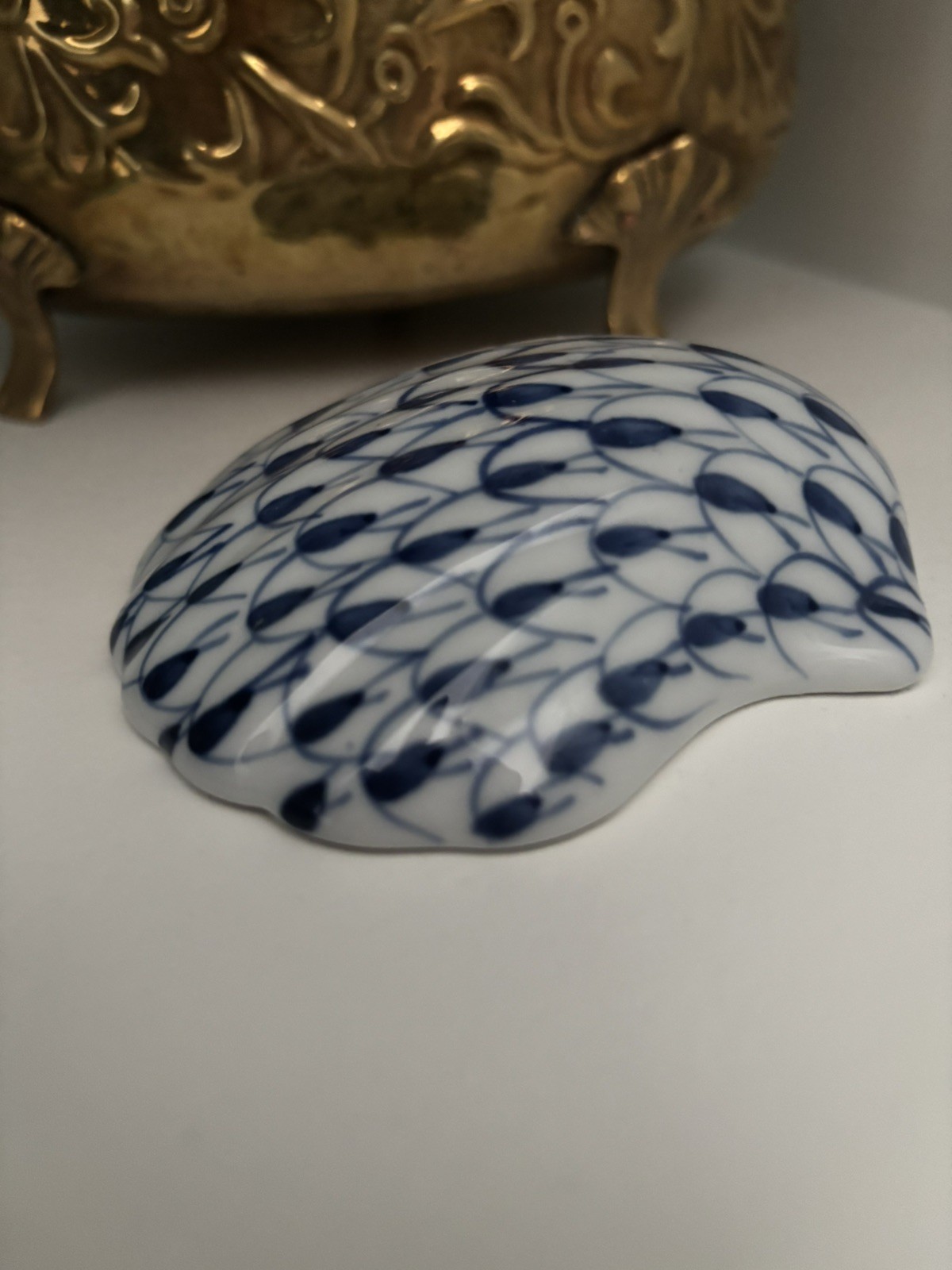 Andrea By Sadek Nantucket Porcelain Scallop Clam Blue White Fishnet Shell Beach