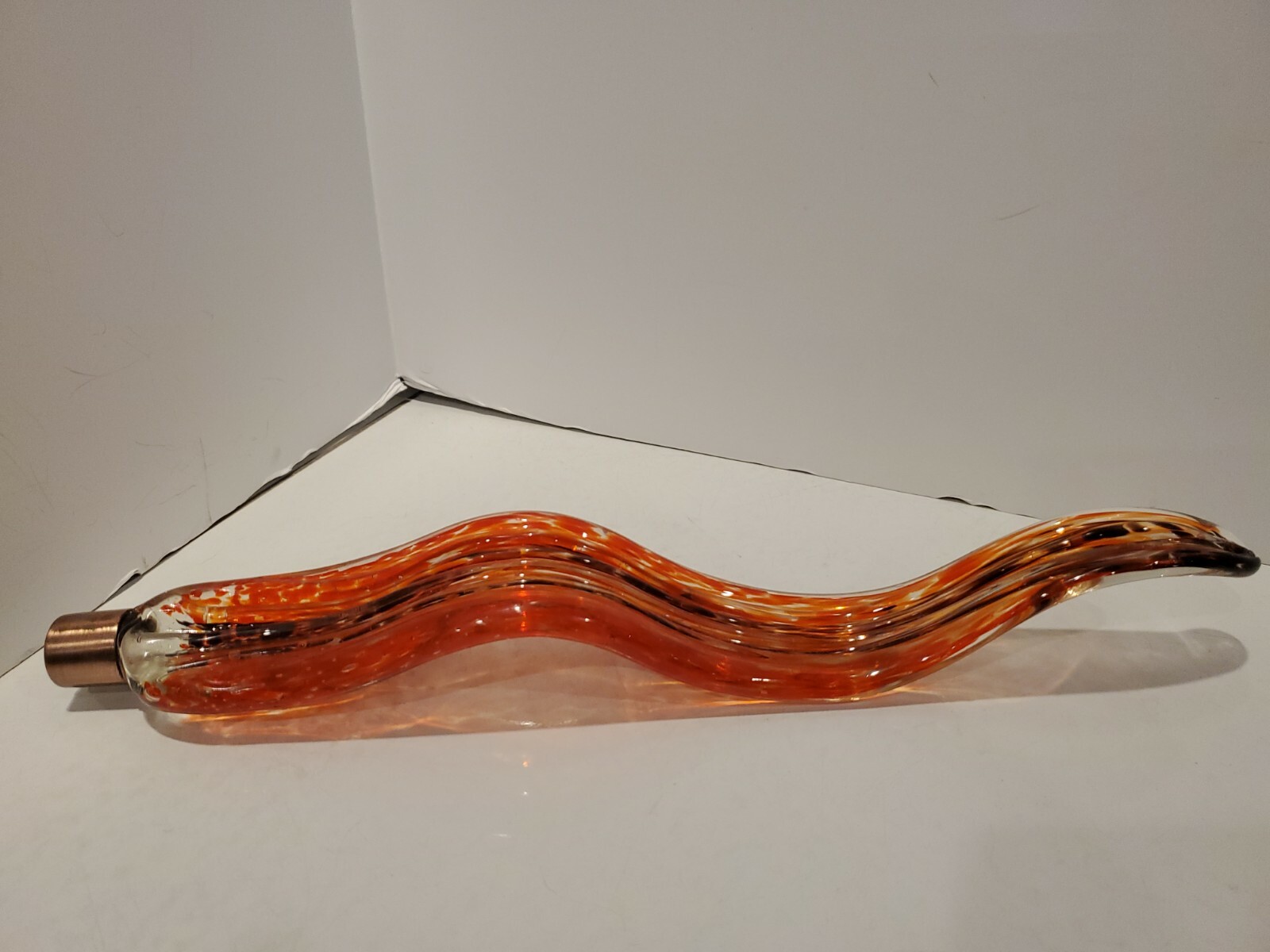 Vintage 1970s Art Glass Orange Black Clear Stretch Bottle Art Decor 14 x 2 “