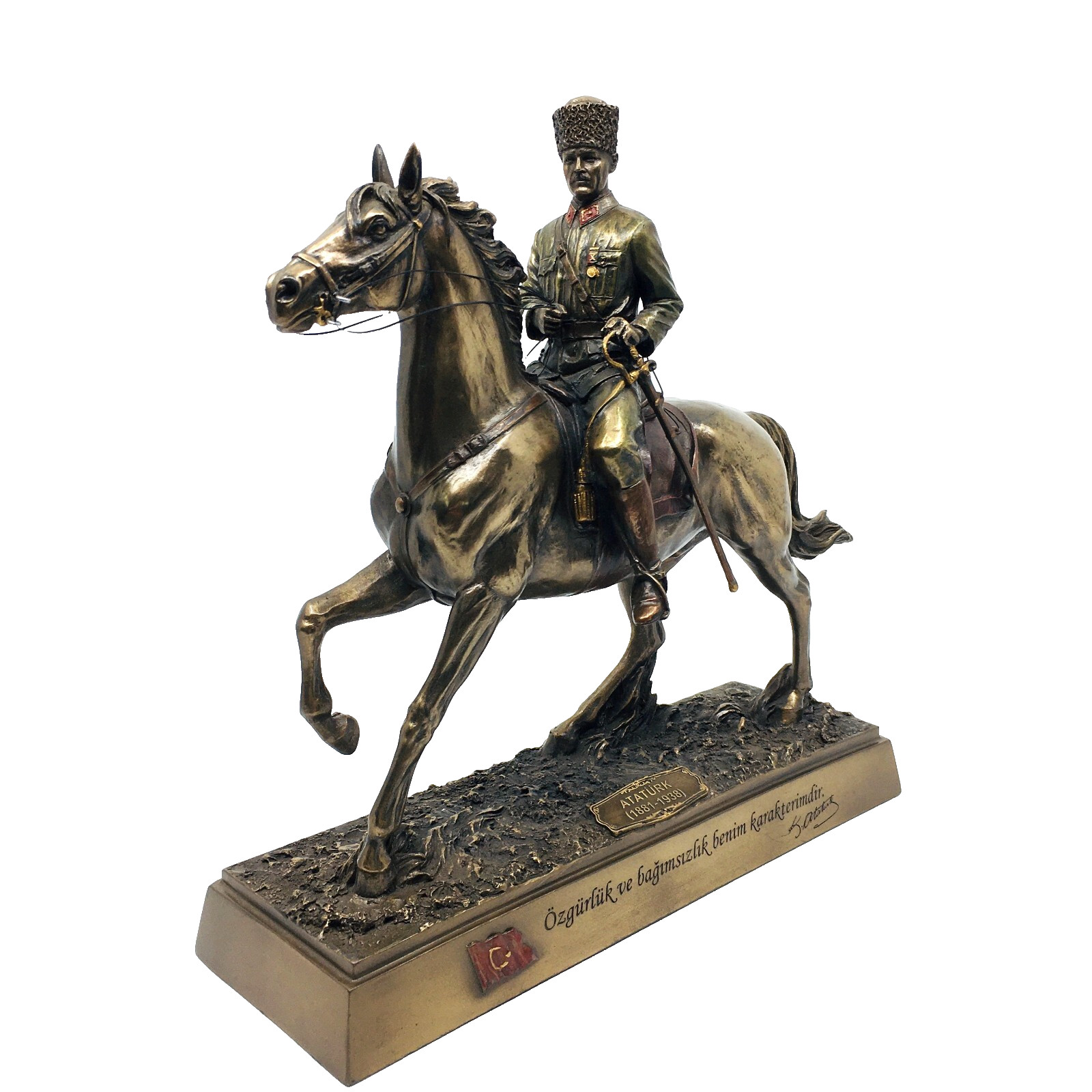 Mustafa Kemal Atatürk on Horse Statue Veronese Resin Figurine Turkish Decor 28cm