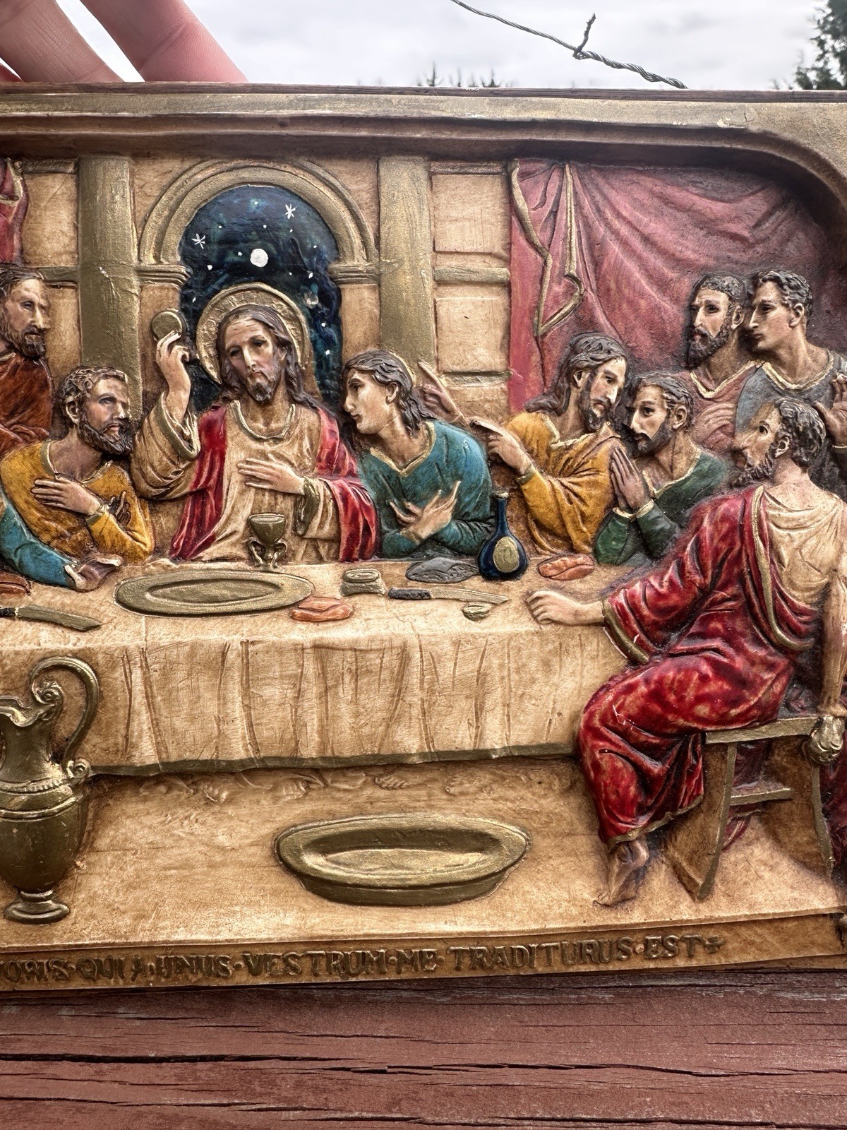Vtg Hand Painted The Last Supper Wall Plaque Picture Chalk Plaster 13.5” x 8”