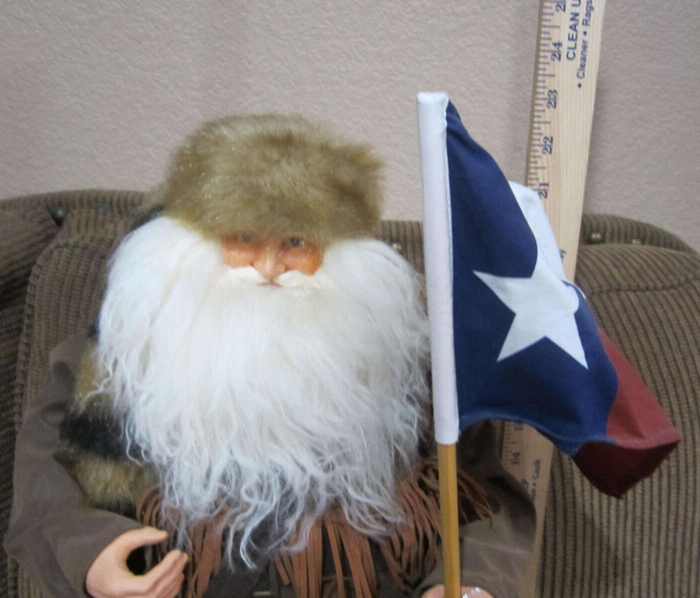 Custom Made 22″ Western Texan (or Santa) Holding Texas Flag On Wood Base Unique