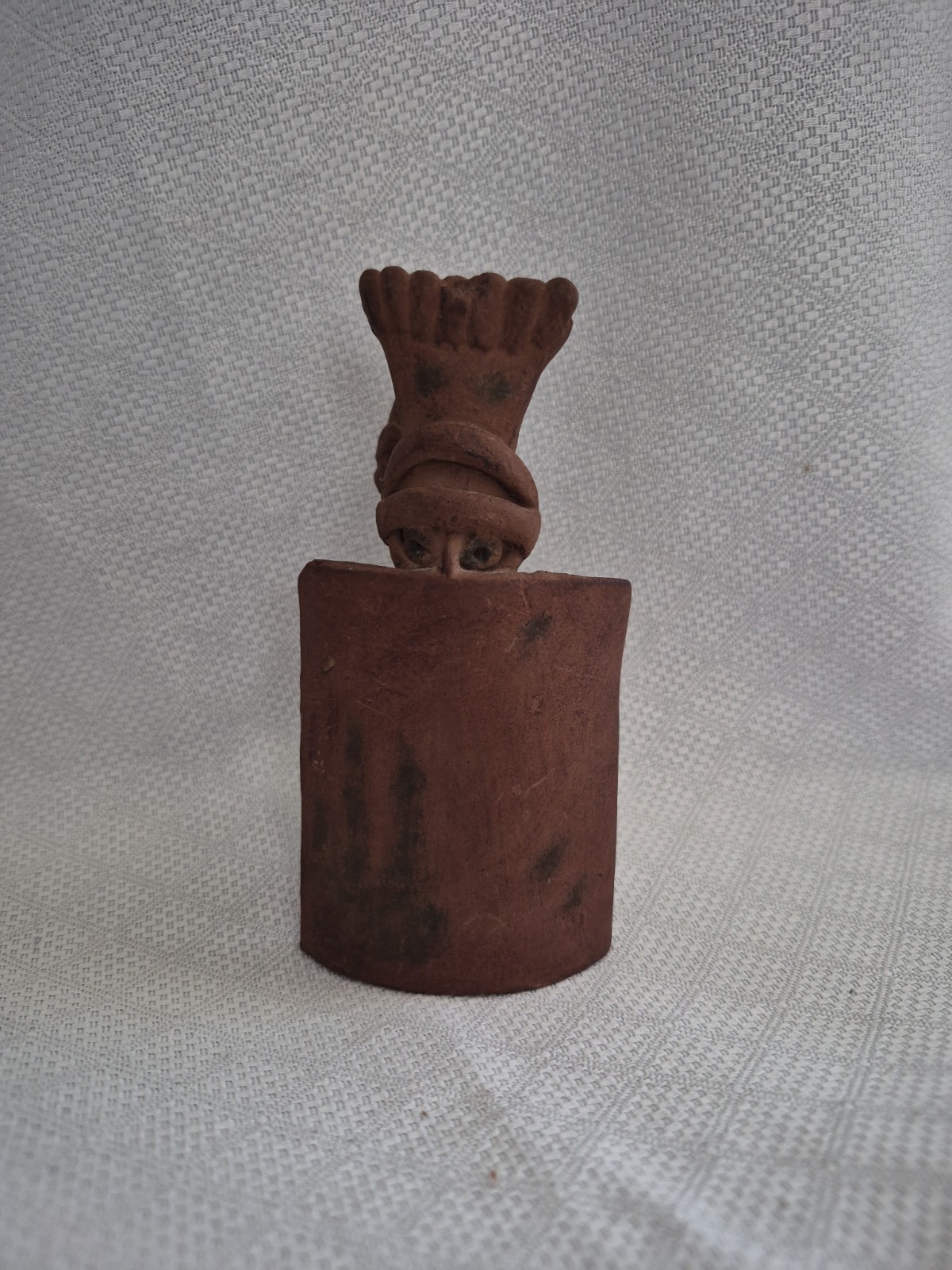 Pre Colombian Style Colima Mexico Standing Warrior w/ Shield & Headress RED CLAY