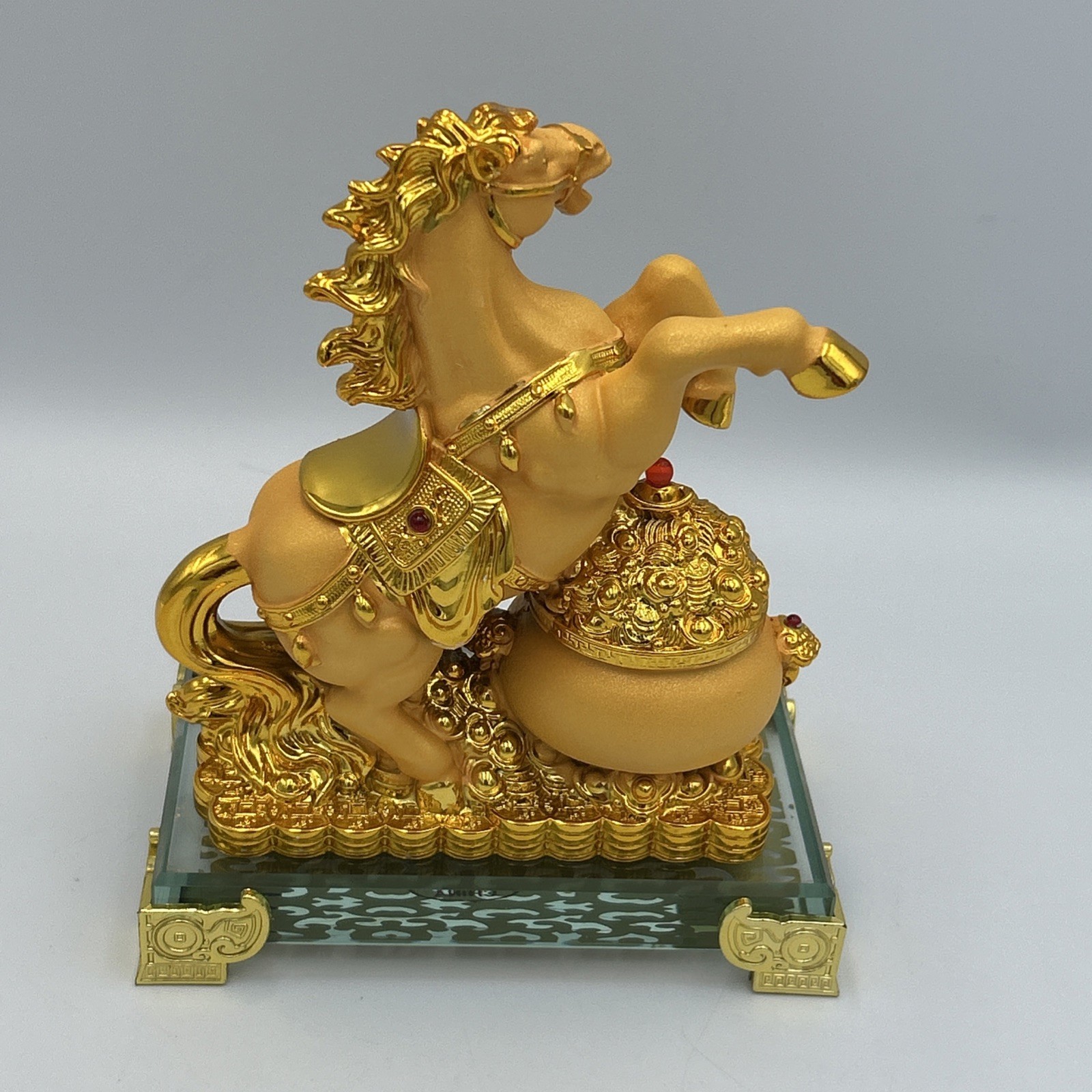 NEW Golden Horse Figurine on Glass Base – Feng Shui Year of Horse 2026 Luck NOB