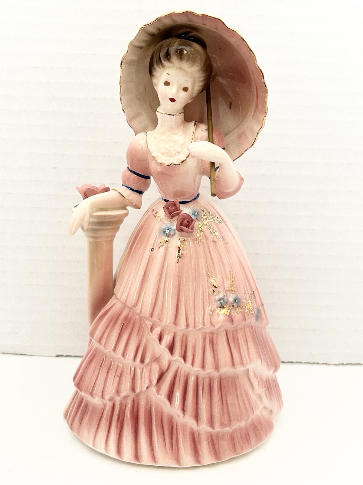 Josef Originals Gibson Girl Melanie w/ Parasol Umbrella Figurine Pink Dress