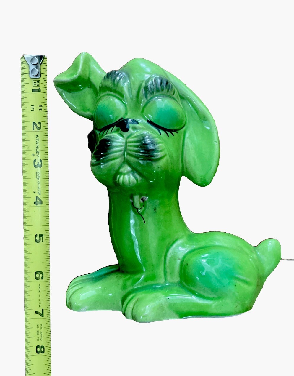 Rare Vintage 6 1/2 Inch Ceramic Green Dog Japan, W Dog Tag Holder 1969