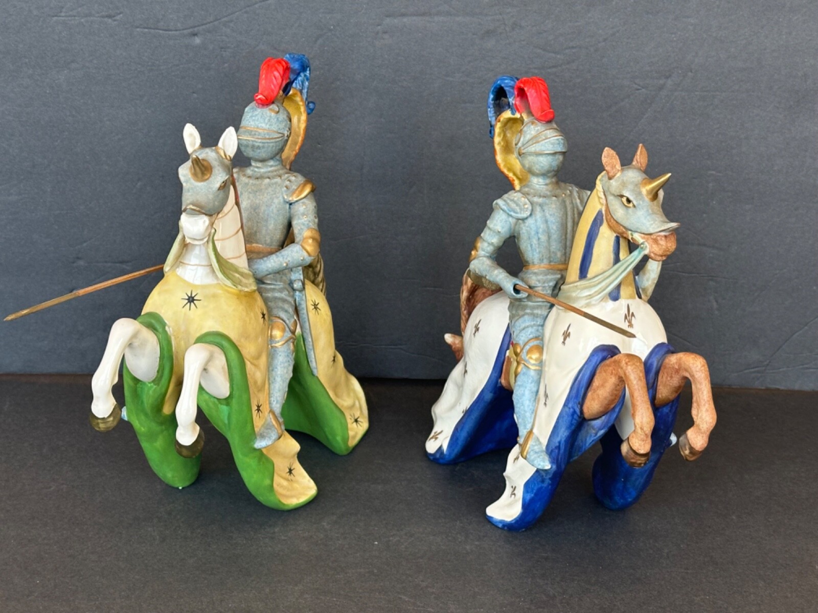 VINTAGE Ceramic Medieval Jousting Knights Figurines Set Andrea by Sadek