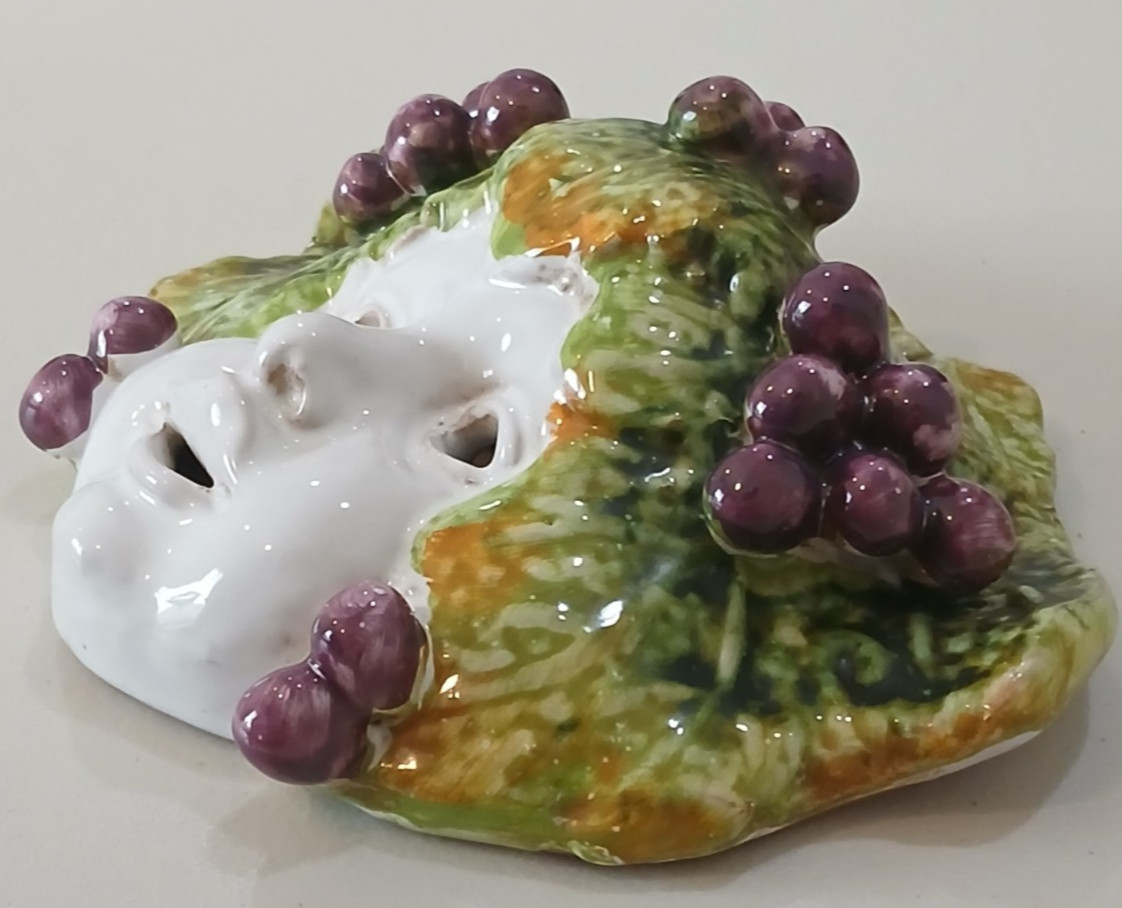 Italian Bacchus Mask Majolica Pottery Hand Crafted In Italy 6.2″x5.1″