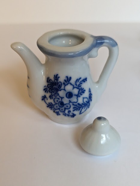 Miniature Porcelain Blue and White Windmill Floral Tea Set 10 Pcs