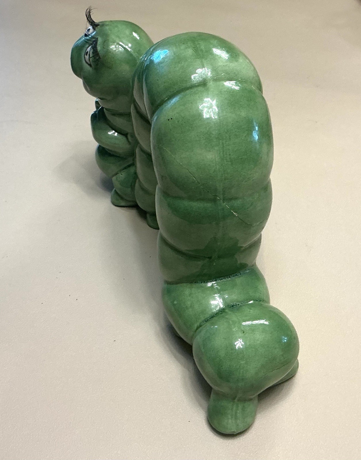 Inchworm Caterpillar Ceramic Figurine for Desk Garden Sculpture 1972 Vintage