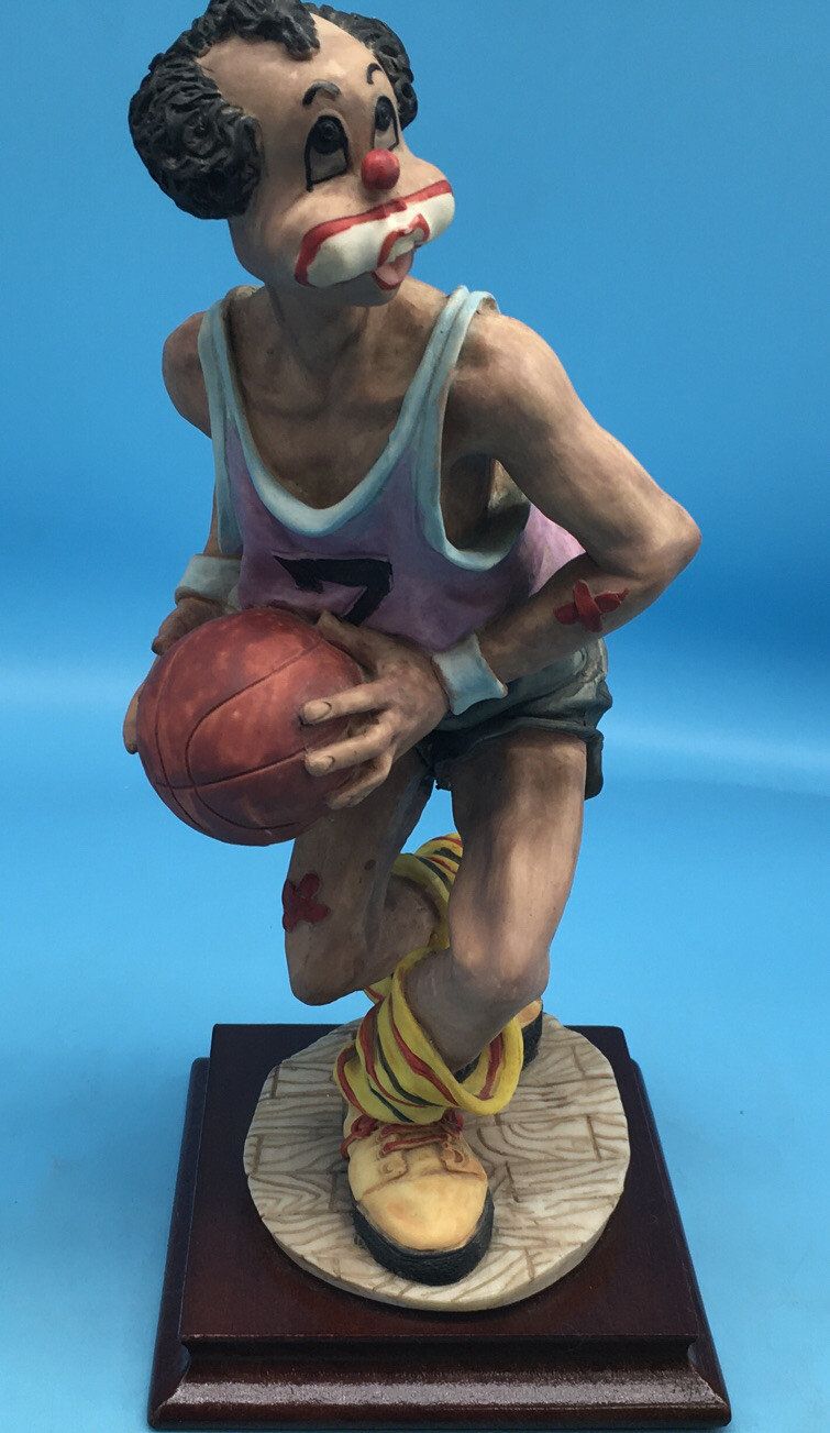 Vintage 1970’s Clown with Basketball Figure On Wood Base
