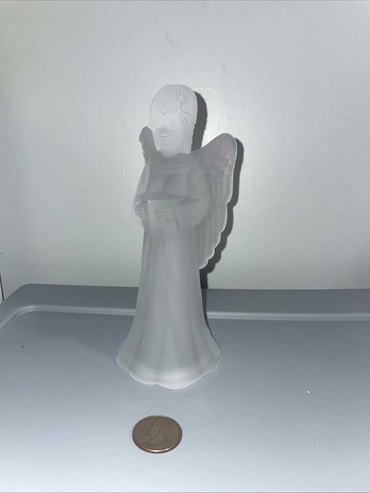 Vintage clear, frosted glass, angel holding book