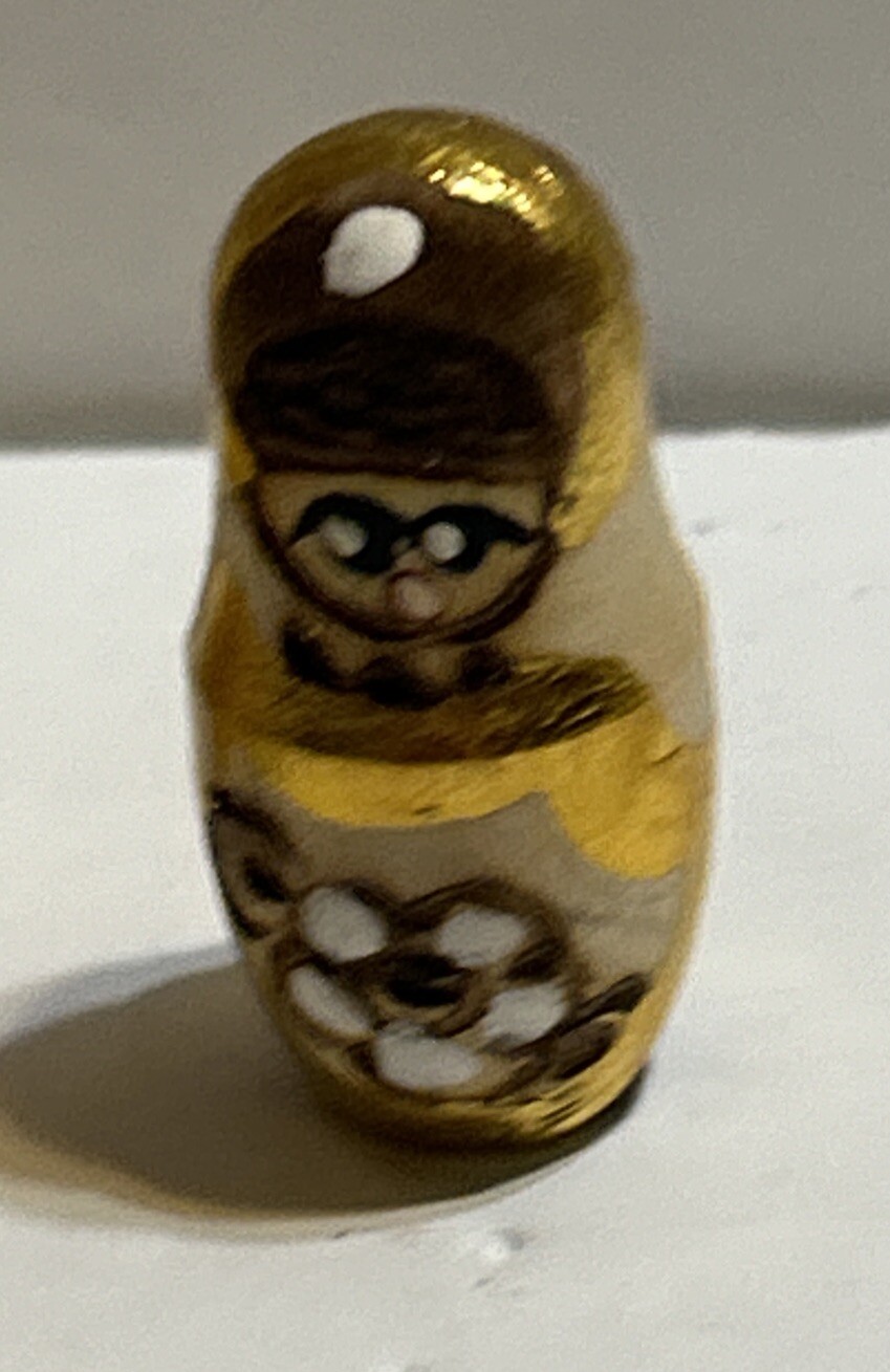 Vintage Russian Matryoshka Wooden Nesting Doll Hand Painted Gold Leaf trim B-10