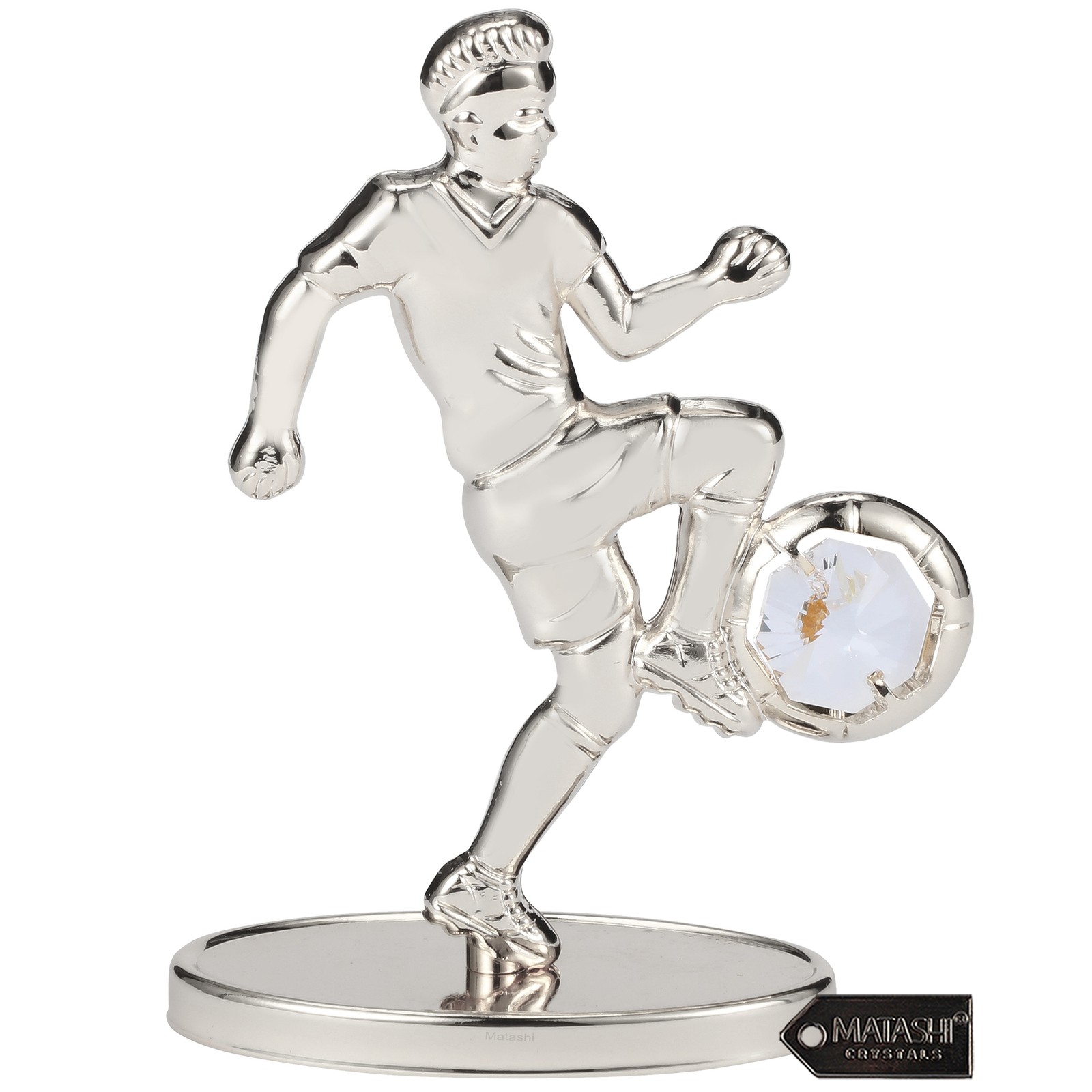 Matashi Silver Plated Soccer Player Figurine w/Crystals, Sports Fan Gift, Décor