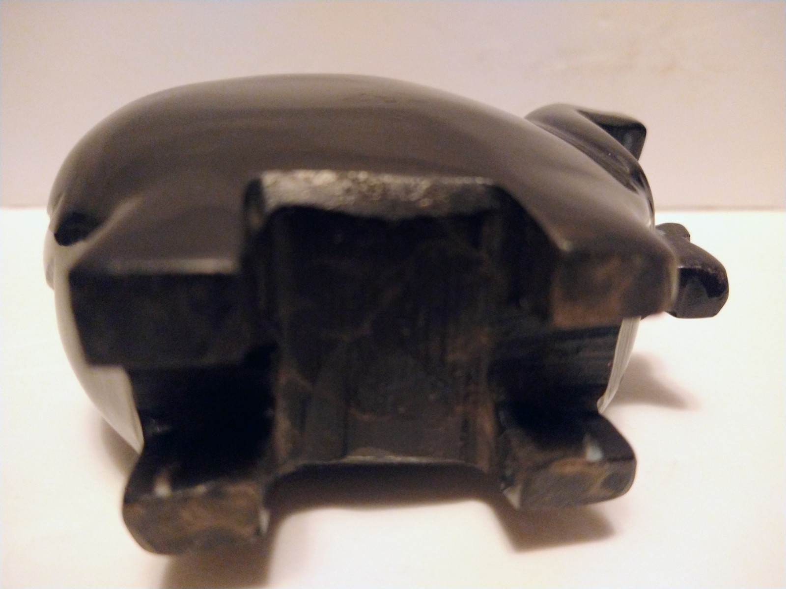 Vintage 1965 Hand Carved Black Marble PIG Solid/Heavy Figure