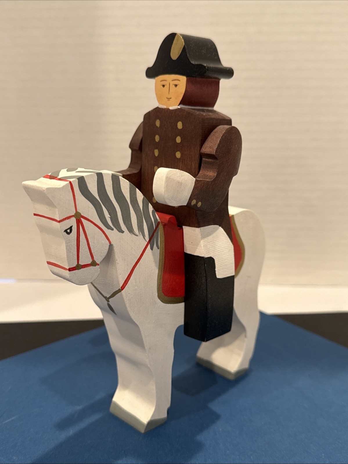 Hand Painted Wooden Horse & Rider Napoleon Folk Art Toy French