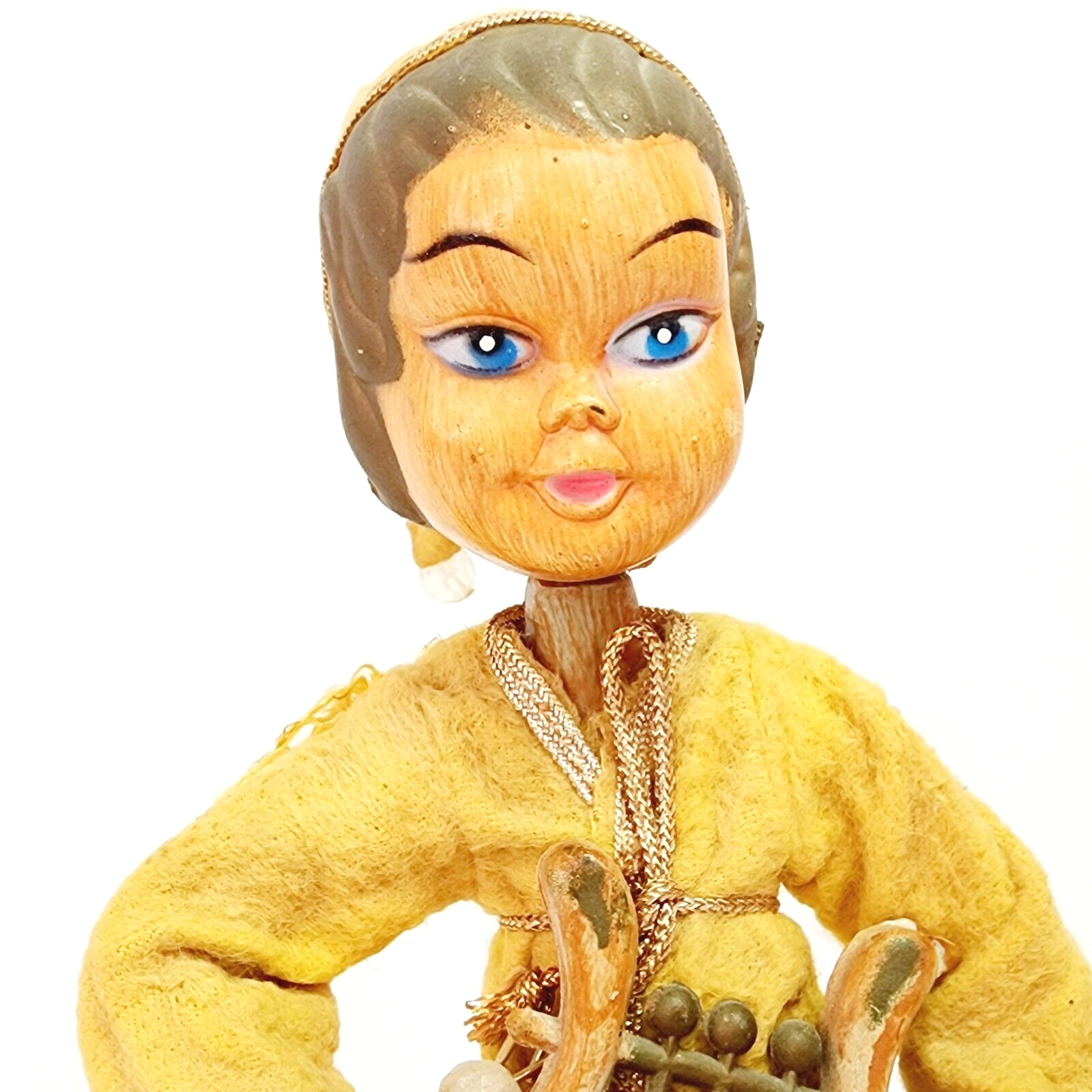 Vintage Golden Fantasy Pixie Elf Playing Lyre 7.5″ Plastic Figure