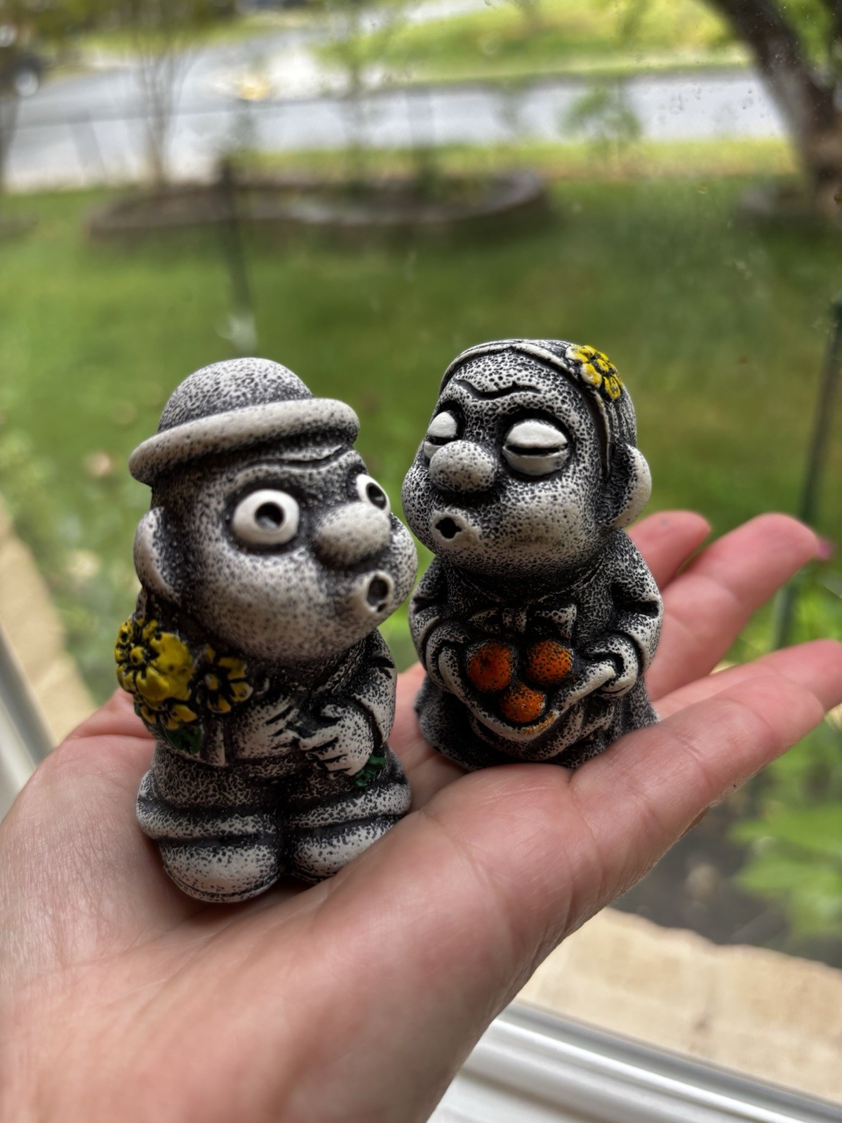Jeju Island Figurine Statue Dol Hareubang Stone Basalt ~ Boy And Girl ~ Korea