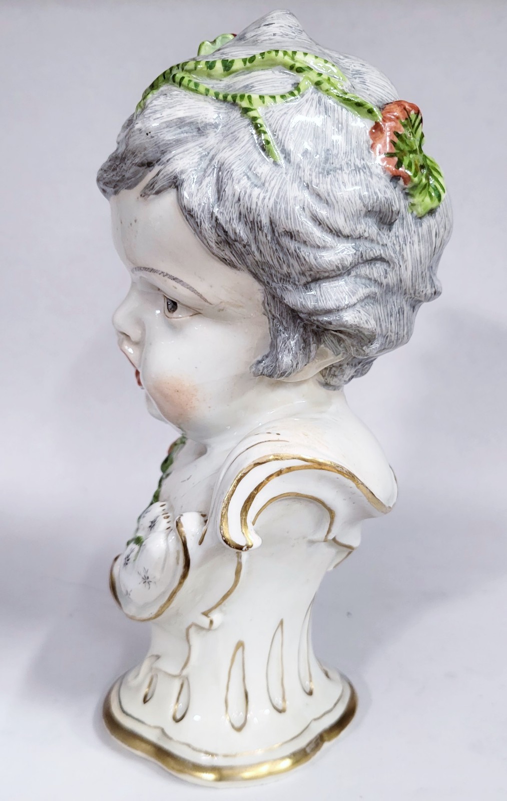PAIR Antique GERMAN 19th C MEISSEN Dresden French Samson PORCELAIN BUST Boy Girl