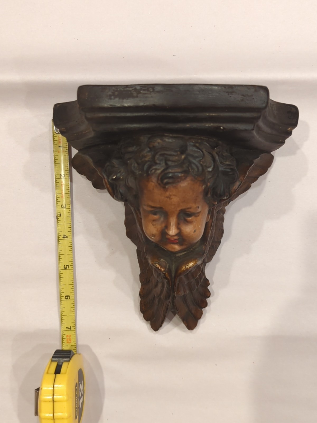 Vintage Plaster Chalkware Cherub Angel Putti Wall Shelf Sconce Ornate Decor