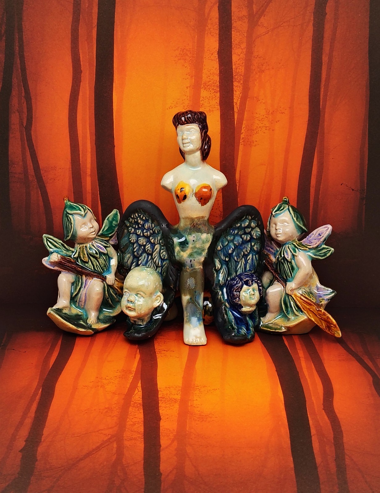The Amputee Aerial and Her Rowing Pixies – Original Ceramic Figurine Halloween