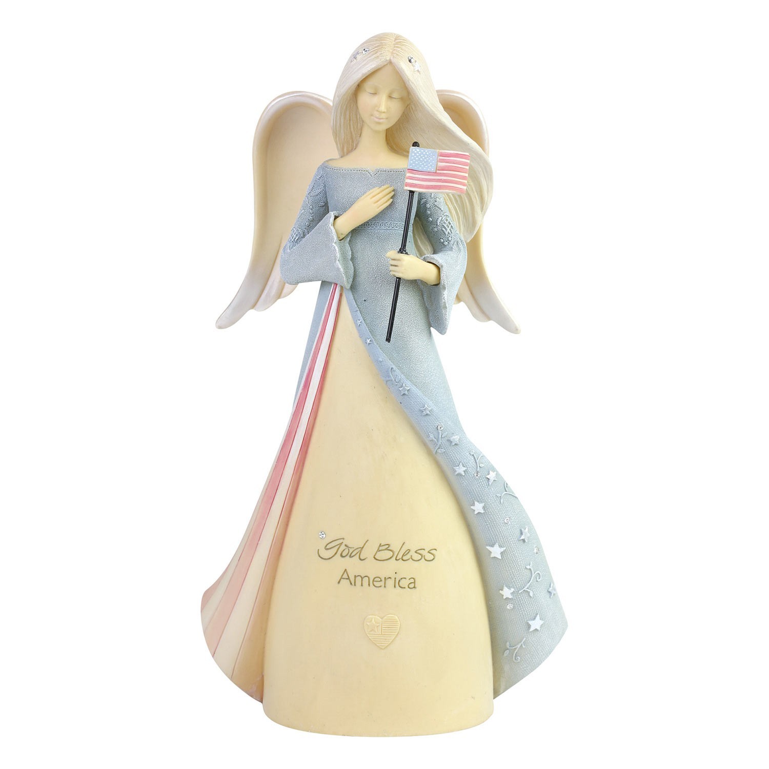 Foundations Patriotic Angel Figurine 7.75in Stone Resin God Bless America