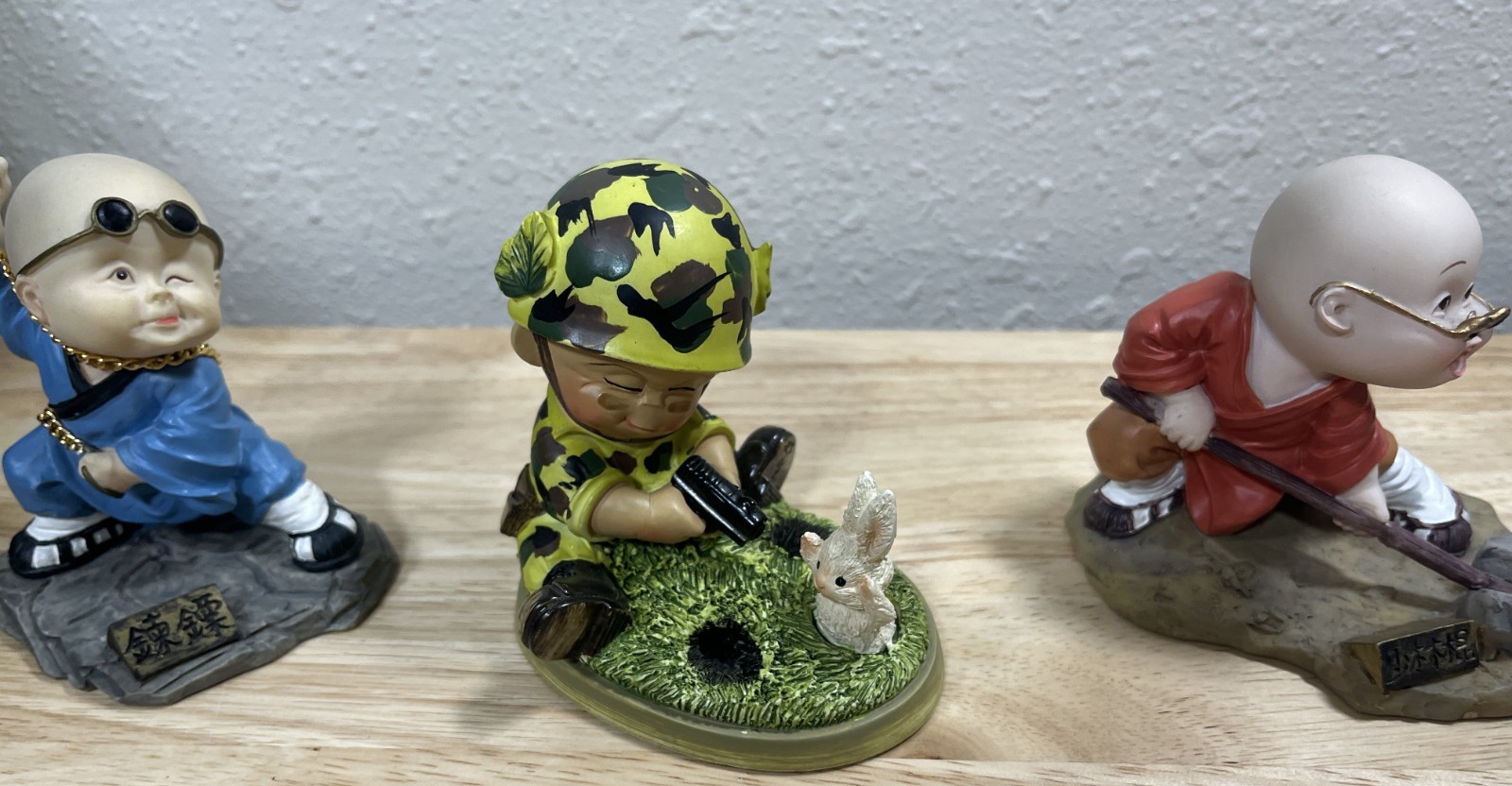 Vintage Chinese Asian Kung Fu Baby Boy Monk – Figurines – Resin – Lot Of 4