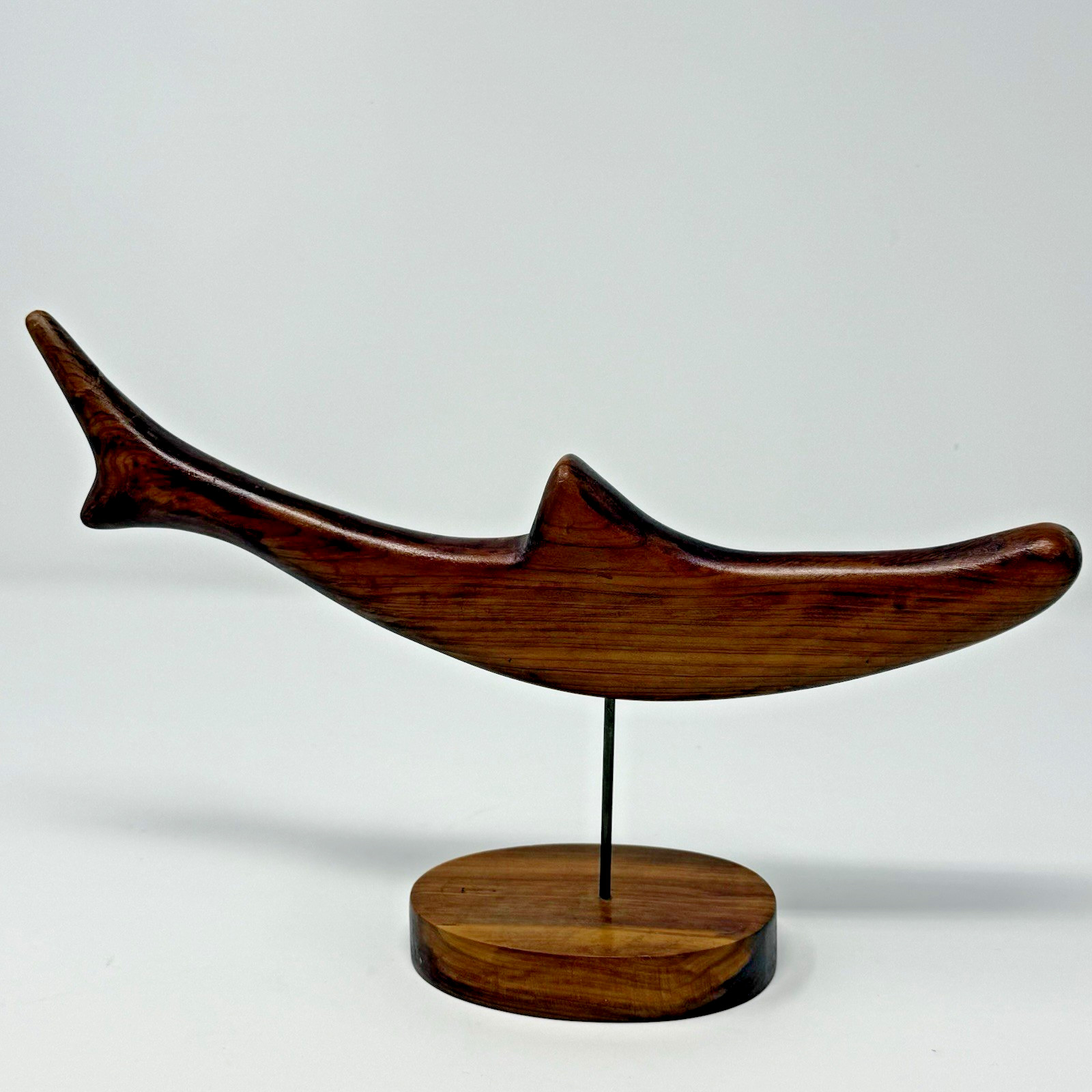 Vintage Hand Carved Walnut Wood Abstract Fish Sculpture Pedestal Stand MCM