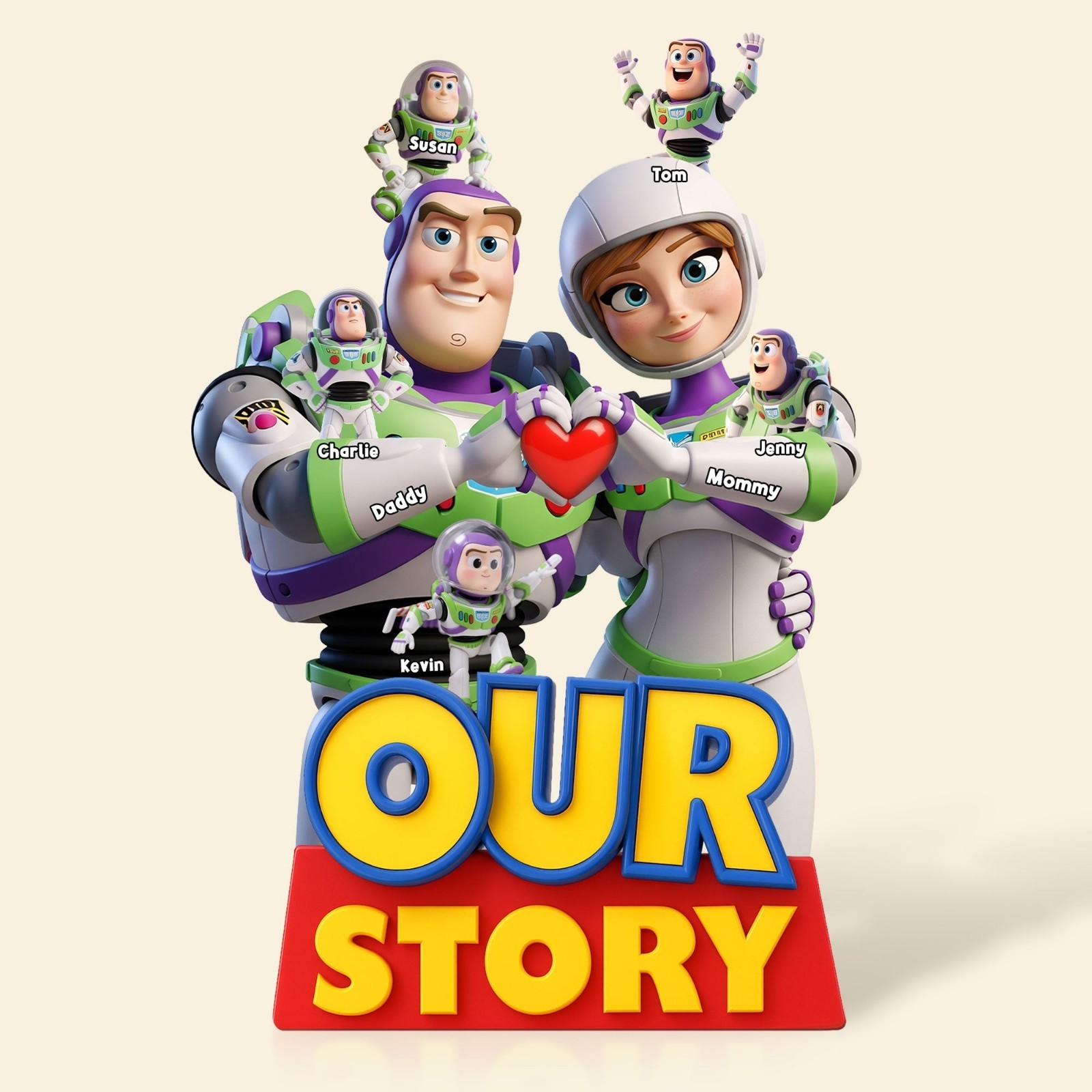 Personalized Buzz Lighttyear Couple Toy Acrylic Plaque Wooden Block Desk Decor