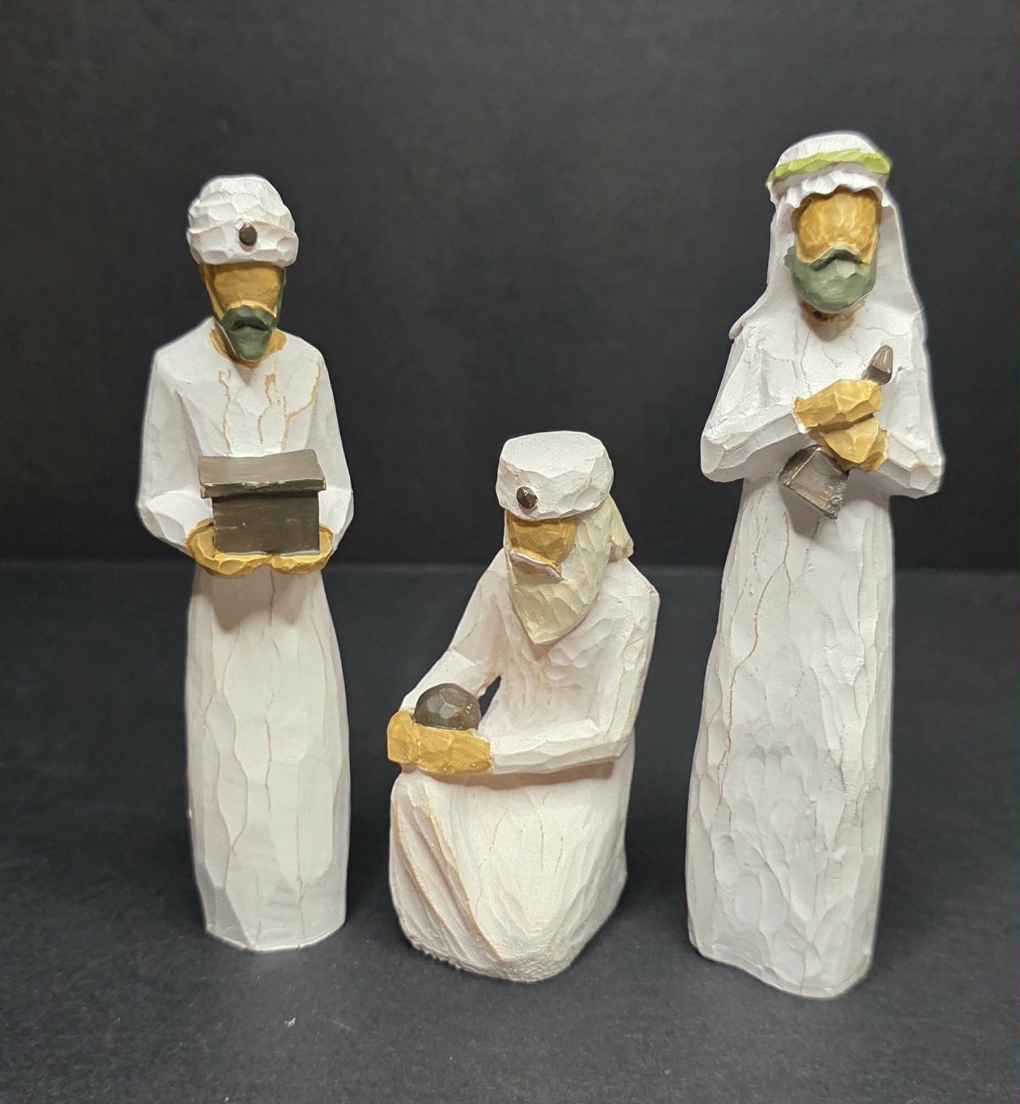 3 Pc. Wise Men Nativity Figures Faceless Primitive Style 4.75” Small Scale