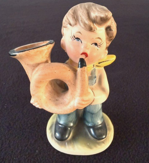 Vintage Figurine Napcoware 3.5” Boy Playing Horn Instrument Hummel Style C-7654