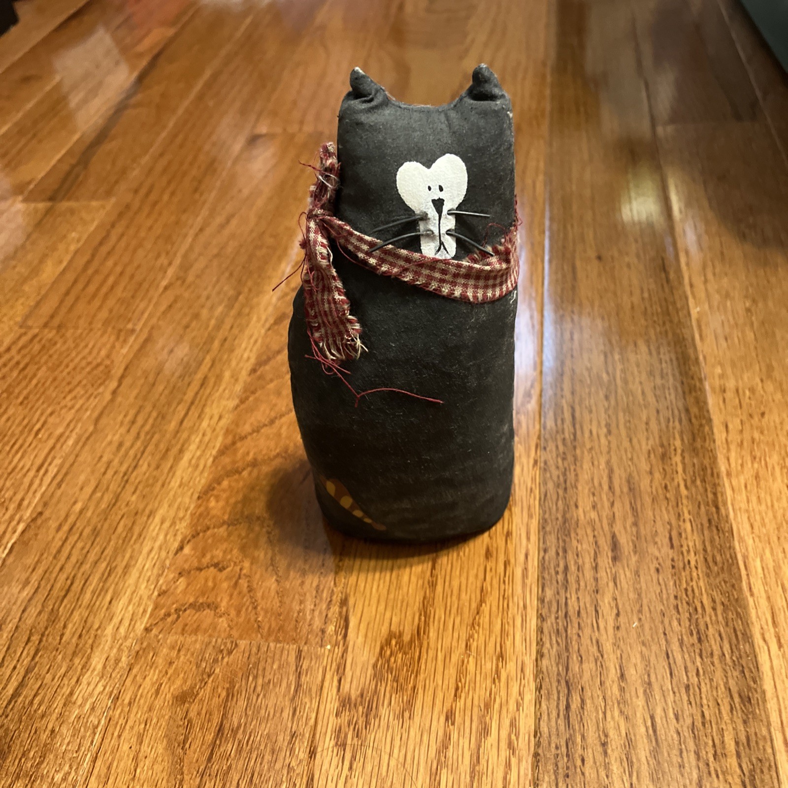 VINTAGE FOLK ART BLACK CAT CANVAS FIGURE
