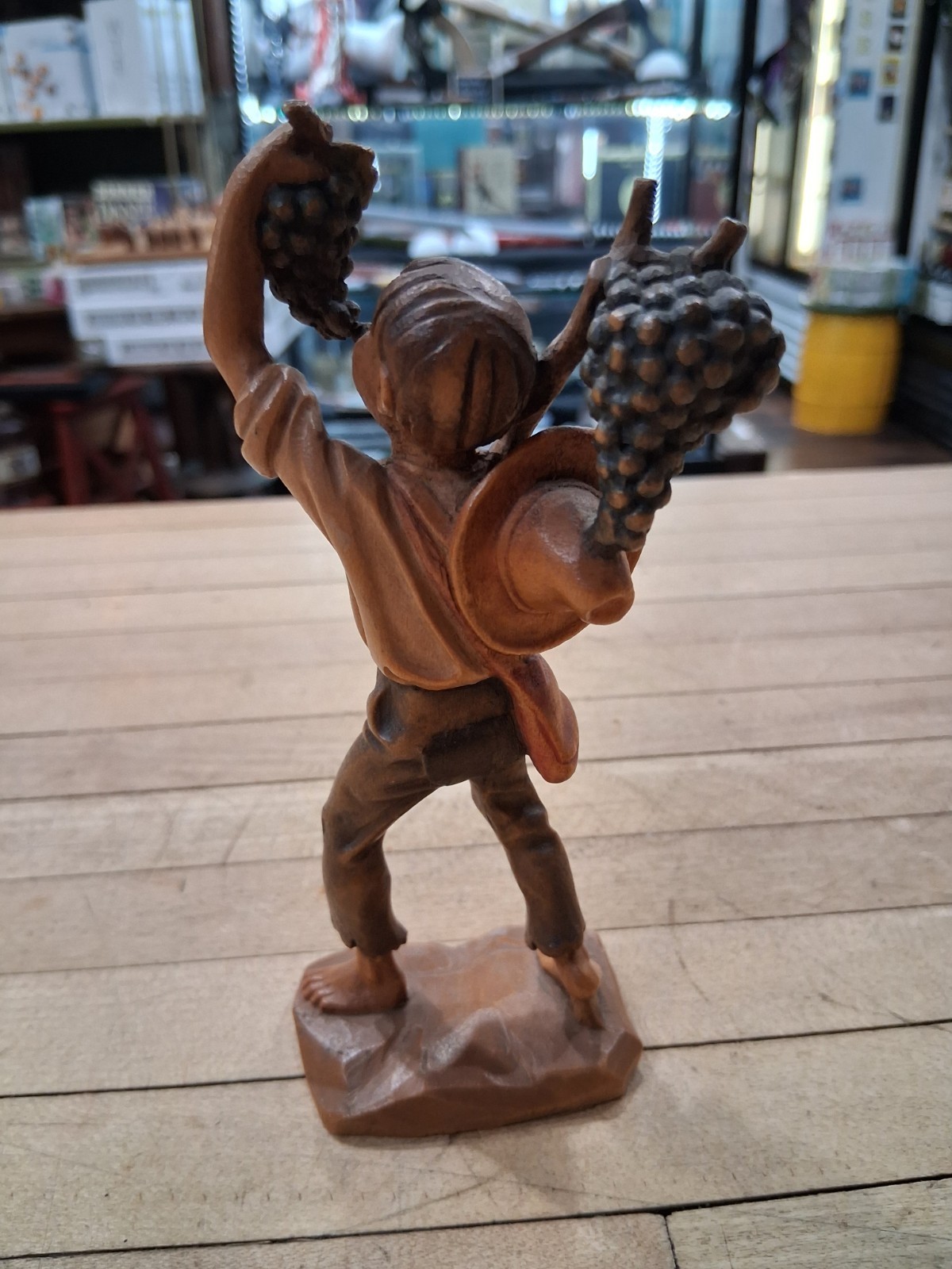 Huggler Wood Carving Boy With Grapes Figurine Switzerland