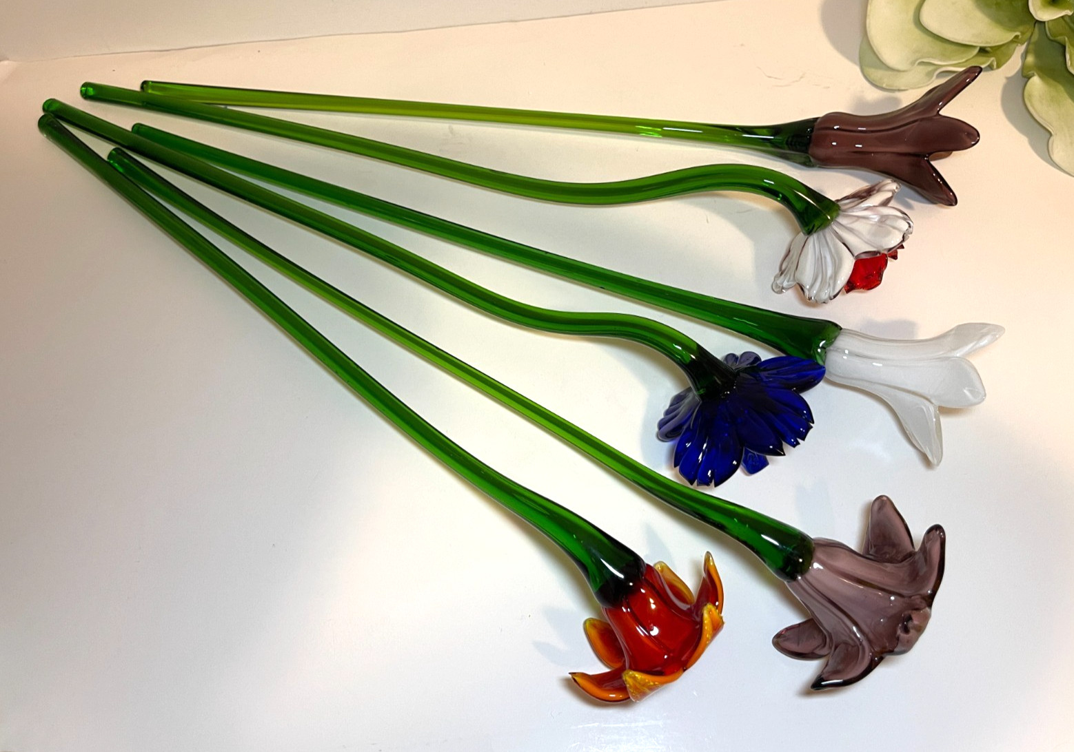 Set of 6 – 19″ Long Stem Multi-Color Glass Flower – Murano Hand Blown Glass #30