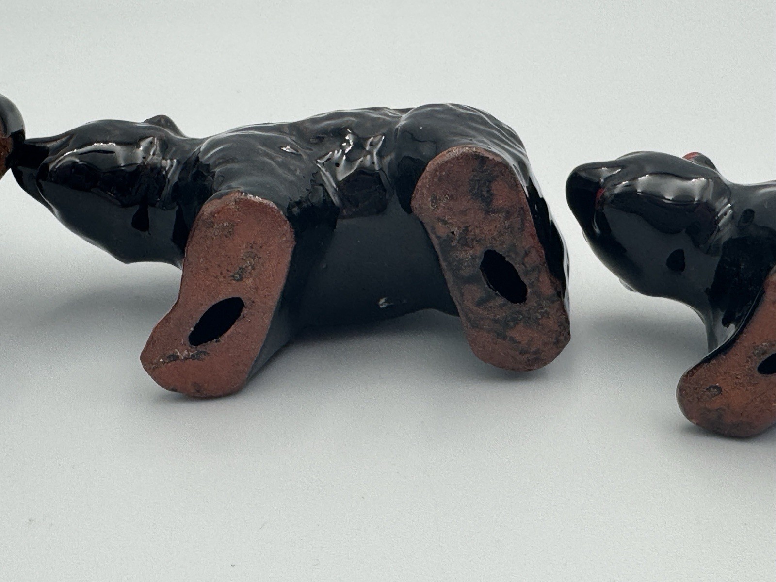 Mid Century Modern Black Ceramic Family Of Bears Hand Painted Figurines Trinkets