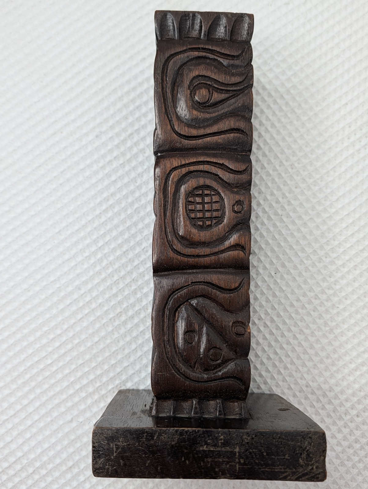 Vtg Maya Stela Totem Sculpture Hand Carved Honduran Mahogany Deity & Glyphs MCM