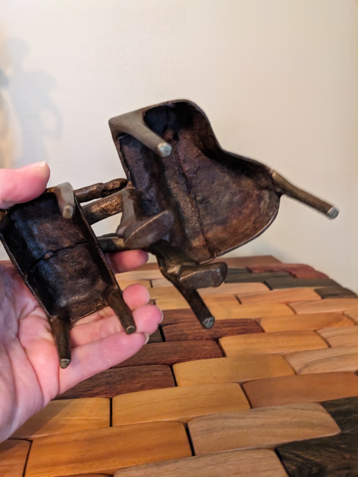 Brutalist 1960s MCM Bronze Metal Sitting Man Playing Piano FIgurine Scultpure