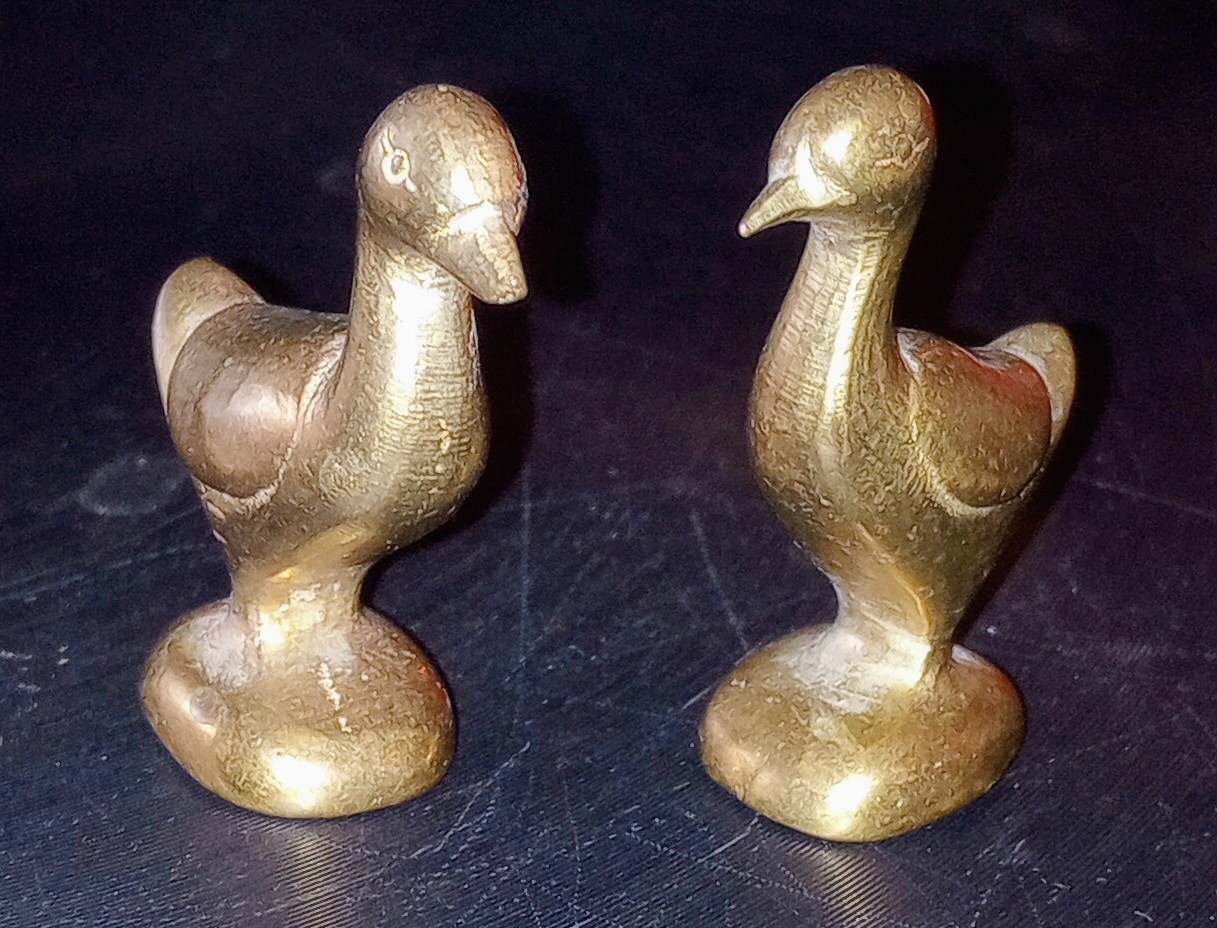 Vintage Miniatures – Two Bronze Ducks Metal Art Figurines – Preowned