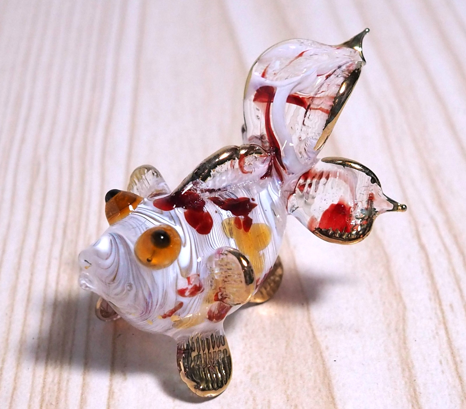 2 pcs. Goldfish figurine handmade blown art glass gold trim 2.5 in Gift decor