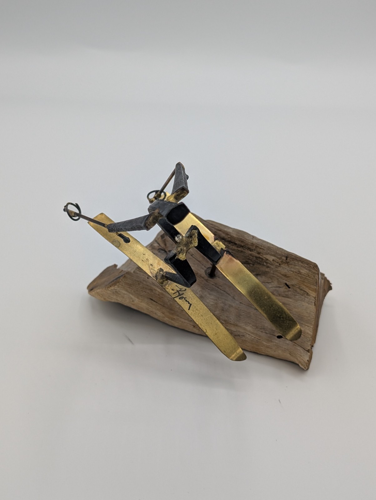 Vintage 1970’s BRUTALIST Nail & Wood Art Skier Sculpture Figurine Artist Signed