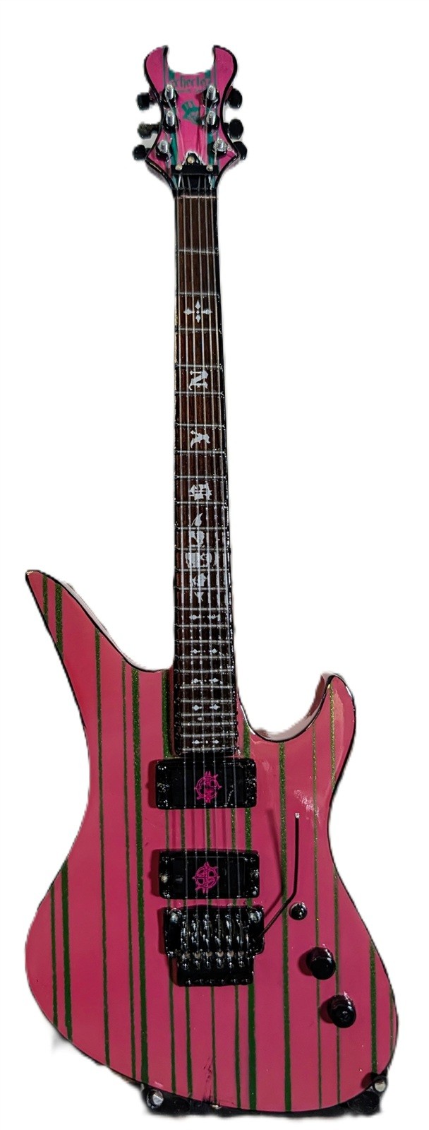SYNYSTER GATES – Purple & Green Schecter 1:4 Scale Replica Guitar ~Axe Heaven~