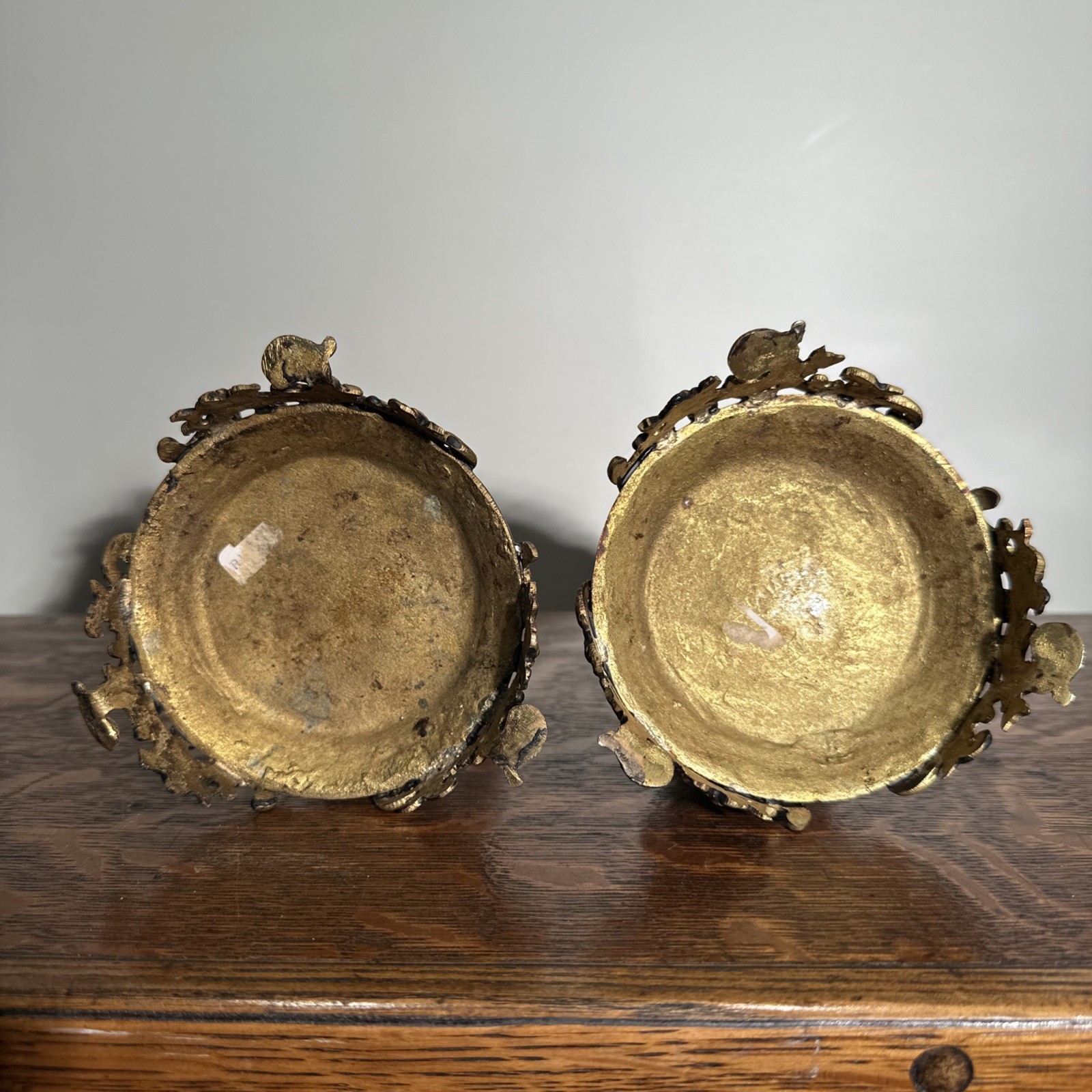 Beautiful Signed Porcelain Bisque Young Couple On A Gilded Bronze Base 9.25” Set