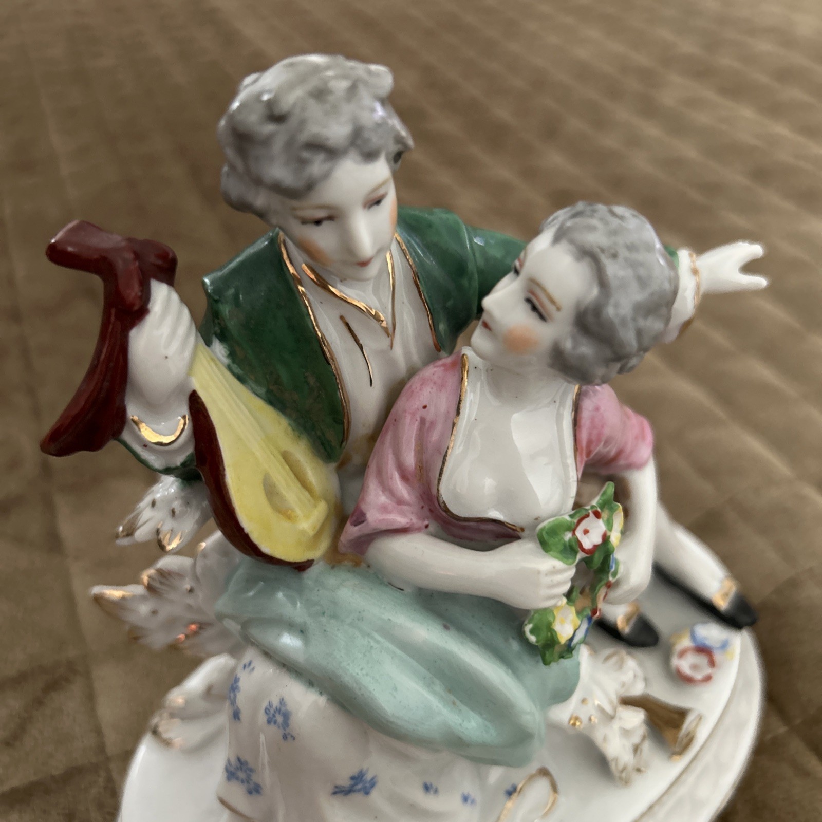 Vintage Baroque Porcelain Figurine Victorian Couple Made Japan *DEFECT*